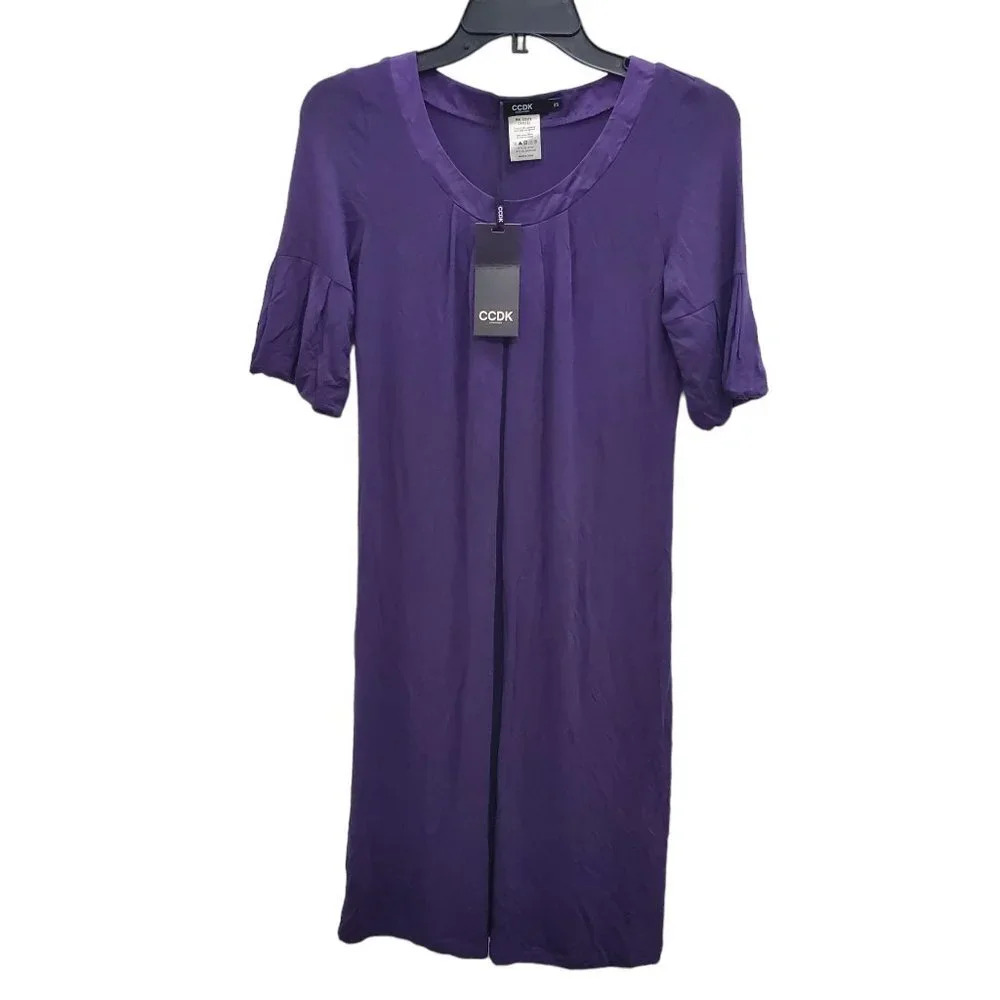 CCDK Copenhagen Women's Purple Balloon Sleeve Satin Trim Shift Dress NWT Size XS